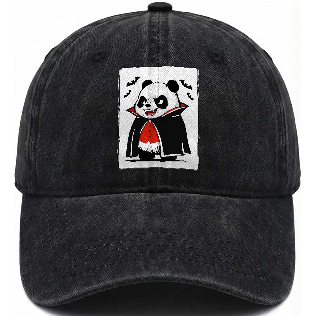 Funny Vampire Panda Count Dracula Halloween Washed Cotton Baseball Cap Grumpy Bear Japanese Ink Painting