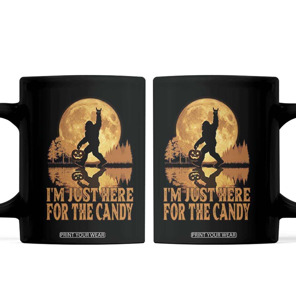 Spooky Bigfoot Halloween Coffee Mug Im Just Here For The Candy Funny Cryptid Gift