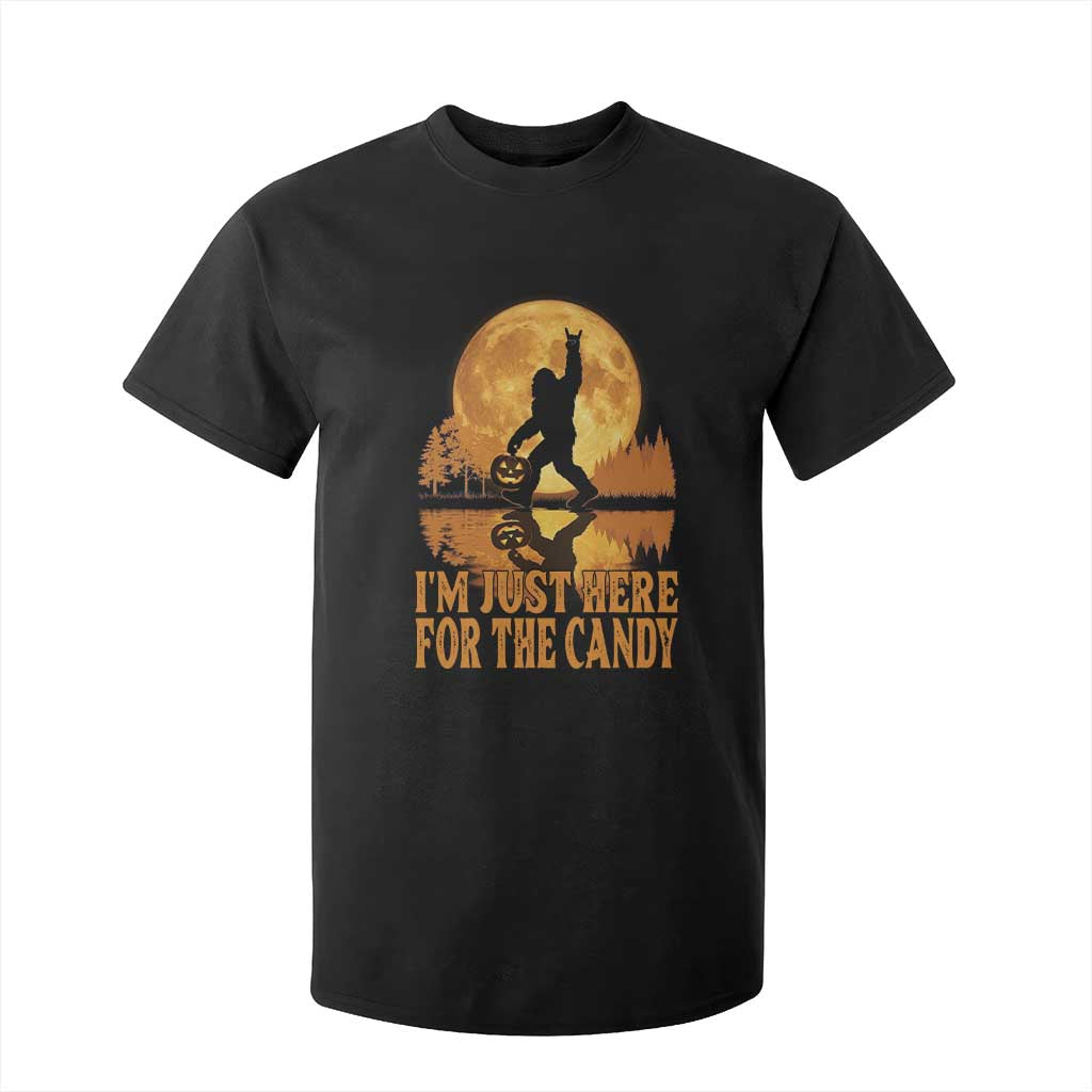 Spooky Bigfoot Halloween T Shirt For Kid Im Just Here For The Candy Funny Cryptid Gift