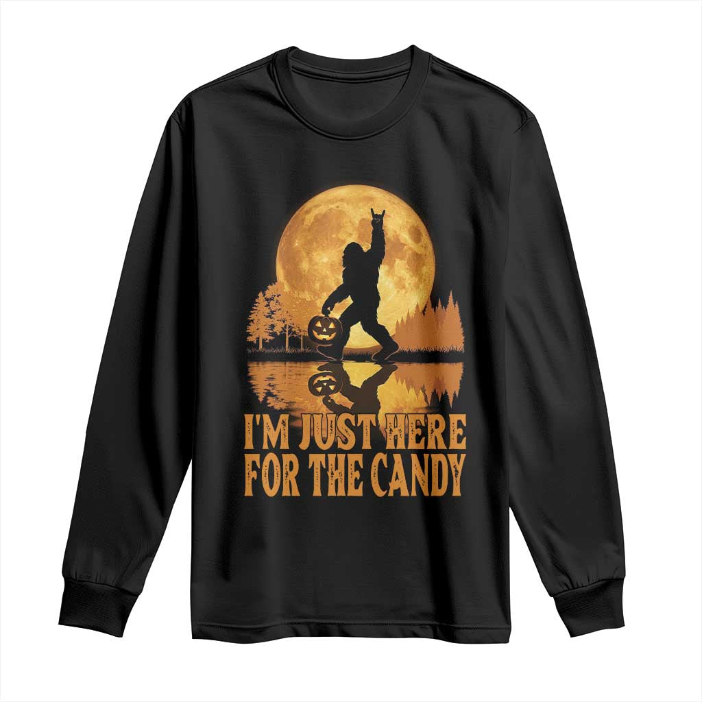 Spooky Bigfoot Halloween Long Sleeve Shirt Im Just Here For The Candy Funny Cryptid Gift