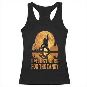 Spooky Bigfoot Halloween Racerback Tank Top Im Just Here For The Candy Funny Cryptid Gift