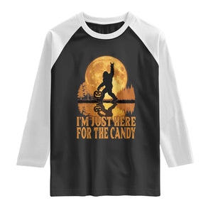 Spooky Bigfoot Halloween Raglan Shirt Im Just Here For The Candy Funny Cryptid Gift