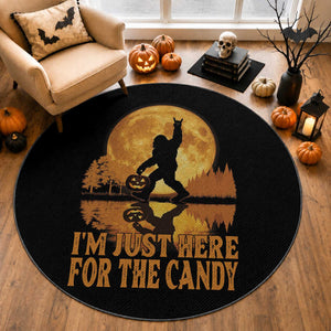 Spooky Bigfoot Halloween Round Rug Im Just Here For The Candy Funny Cryptid Gift