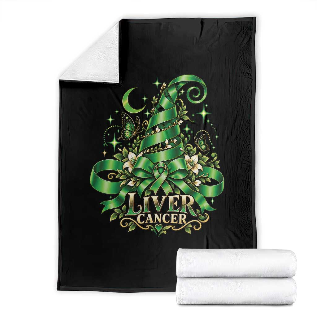 Liver Cancer Green Ribbon Halloween Witch Hat Throw Blanket Coquette Bow Spooky Support