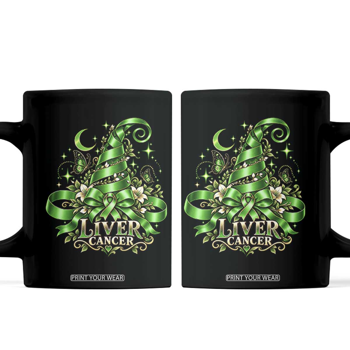 Liver Cancer Green Ribbon Halloween Witch Hat Coffee Mug Coquette Bow Spooky Support