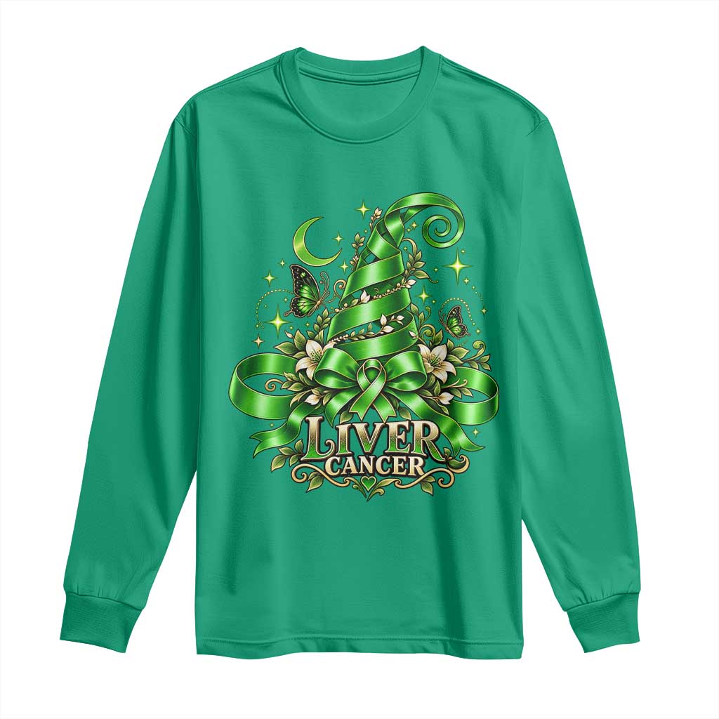 Liver Cancer Green Ribbon Halloween Witch Hat Long Sleeve Shirt Coquette Bow Spooky Support