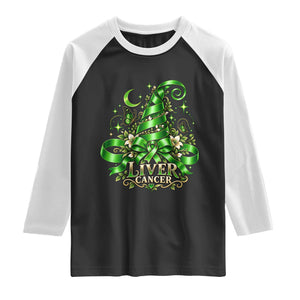 Liver Cancer Green Ribbon Halloween Witch Hat Raglan Shirt Coquette Bow Spooky Support