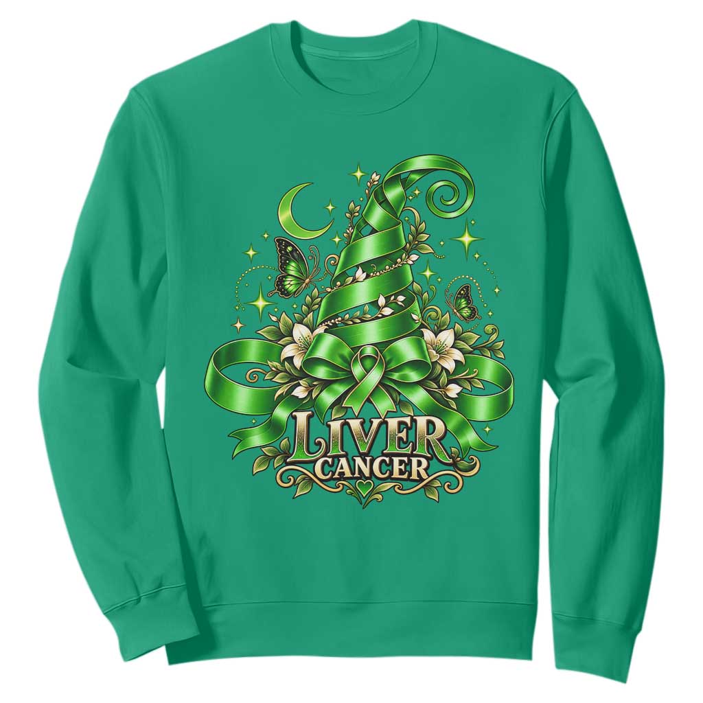 Liver Cancer Green Ribbon Halloween Witch Hat Sweatshirt Coquette Bow Spooky Support