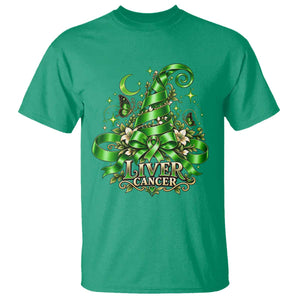 Liver Cancer Green Ribbon Halloween Witch Hat T Shirt Coquette Bow Spooky Support