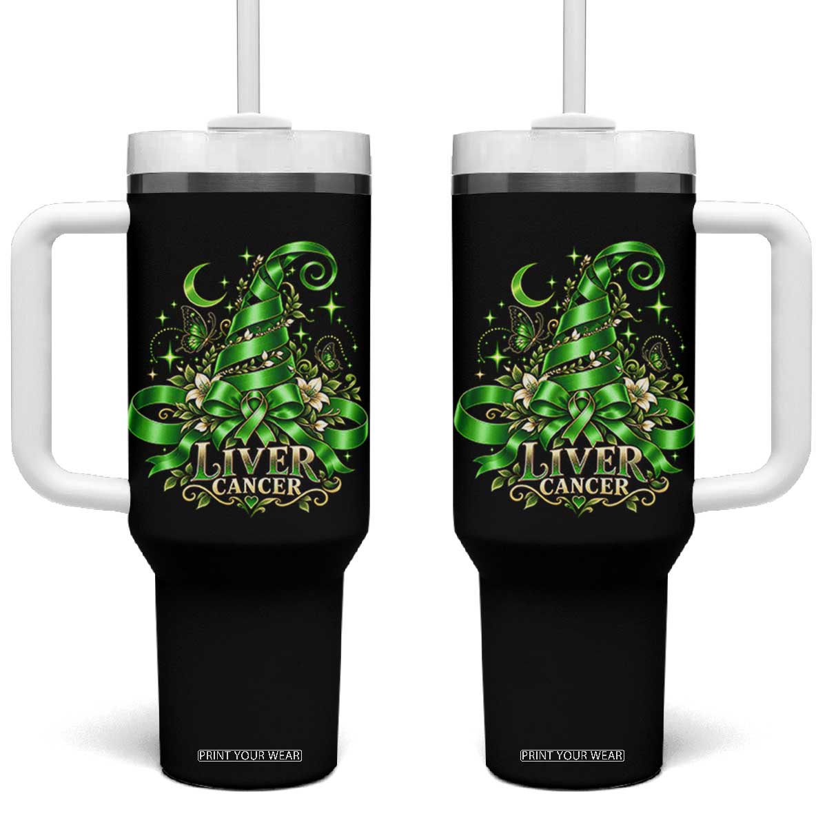 Liver Cancer Green Ribbon Halloween Witch Hat Tumbler With Handle Coquette Bow Spooky Support