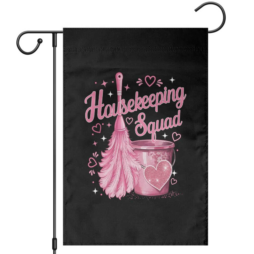 Funny Housekeeping Squad Pink Feather Duster Garden Flag Maid Appreciation Cleaning Lover