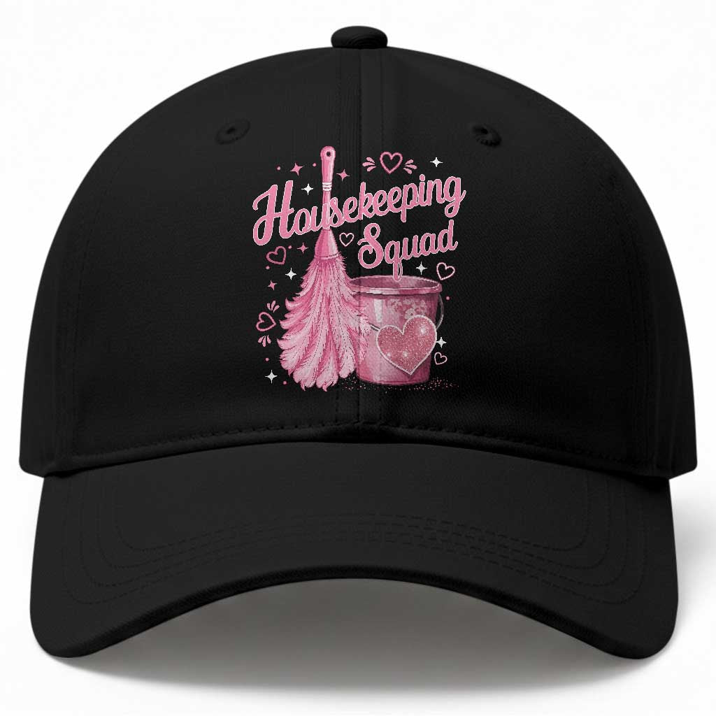Funny Housekeeping Squad Pink Feather Duster Baseball Cap Maid Appreciation Cleaning Lover