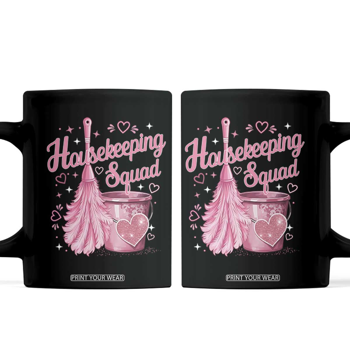Funny Housekeeping Squad Pink Feather Duster Coffee Mug Maid Appreciation Cleaning Lover