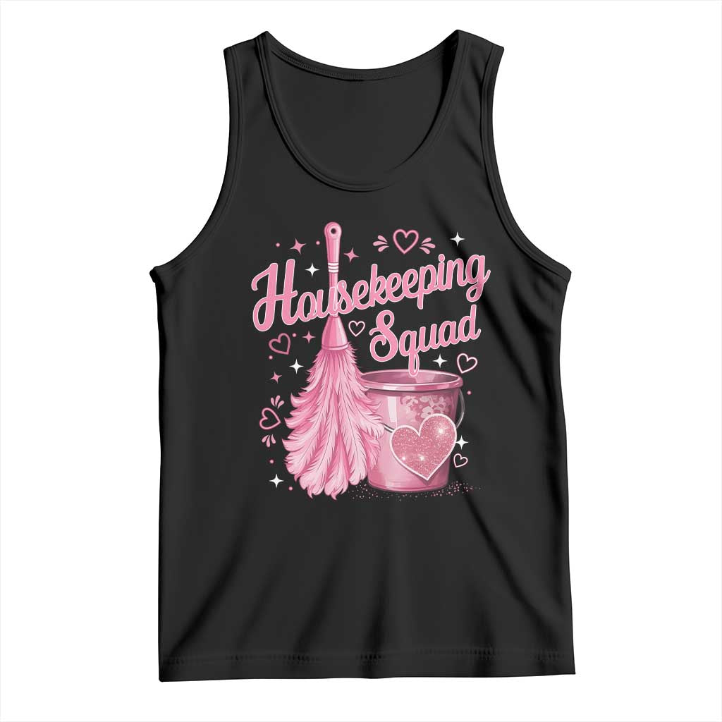 Funny Housekeeping Squad Pink Feather Duster Tank Top Maid Appreciation Cleaning Lover