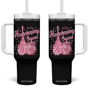 Funny Housekeeping Squad Pink Feather Duster Tumbler With Handle Maid Appreciation Cleaning Lover