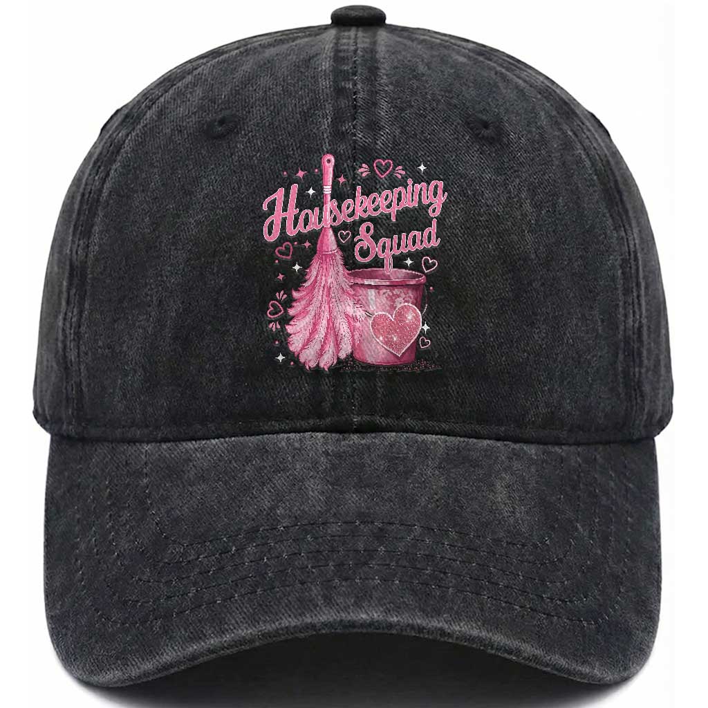 Funny Housekeeping Squad Pink Feather Duster Washed Cotton Baseball Cap Maid Appreciation Cleaning Lover