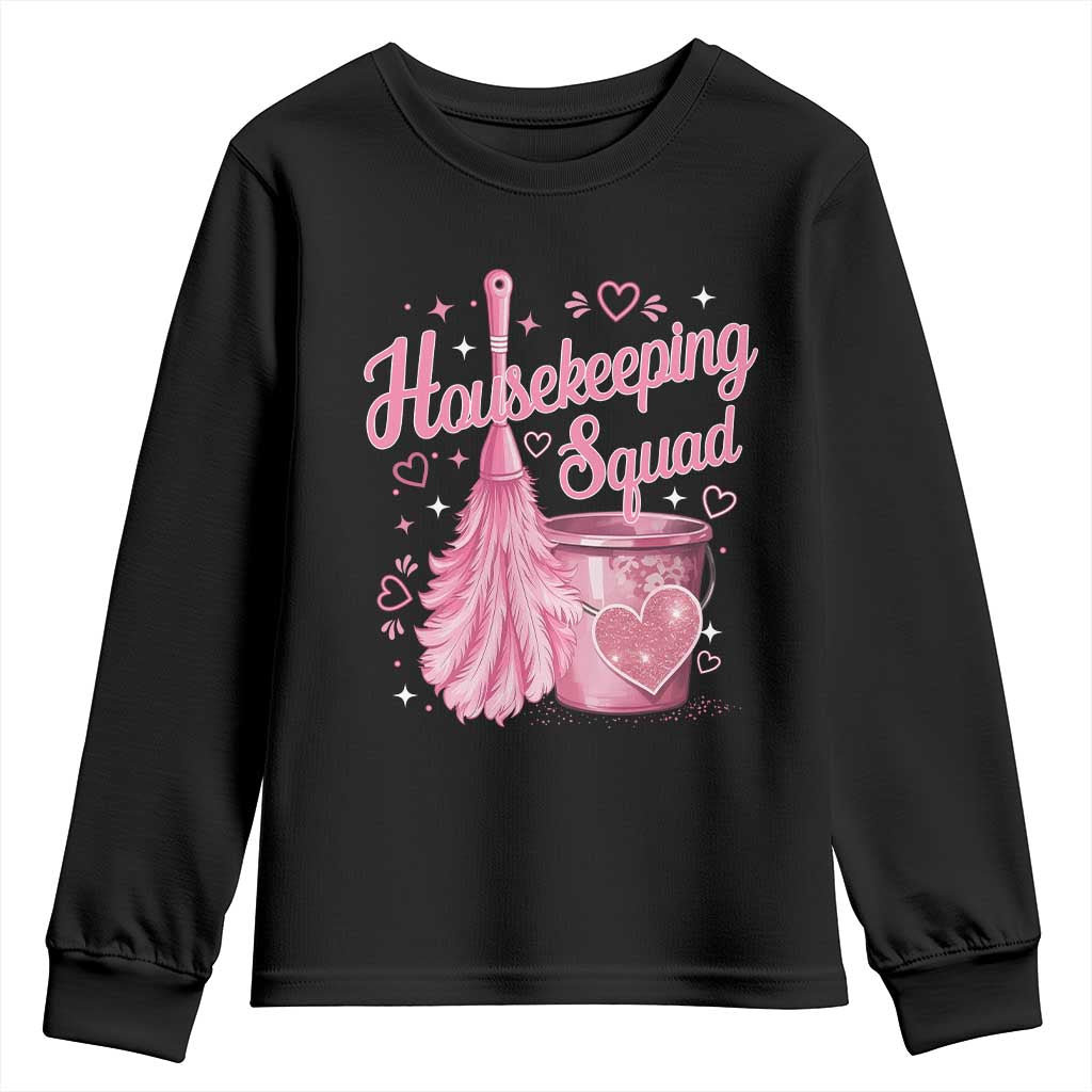 Funny Housekeeping Squad Pink Feather Duster Youth Sweatshirt Maid Appreciation Cleaning Lover