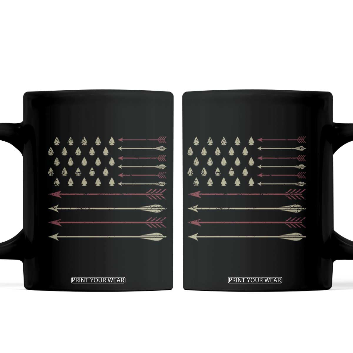 Vintage American Flag Bowhunter Coffee Mug Native Heritage Arrowhead Hunting