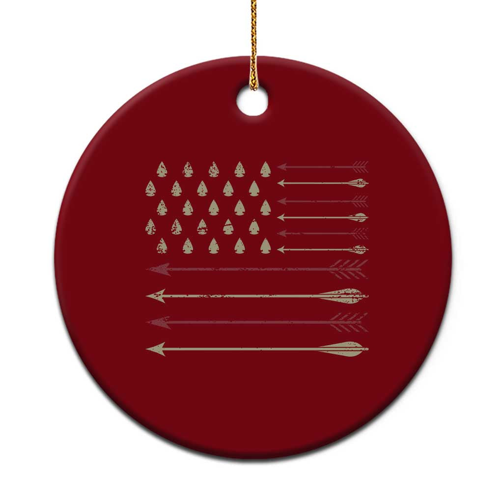 Vintage American Flag Bowhunter Ceramic Ornament Native Heritage Arrowhead Hunting