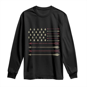 Vintage American Flag Bowhunter Long Sleeve Shirt Native Heritage Arrowhead Hunting