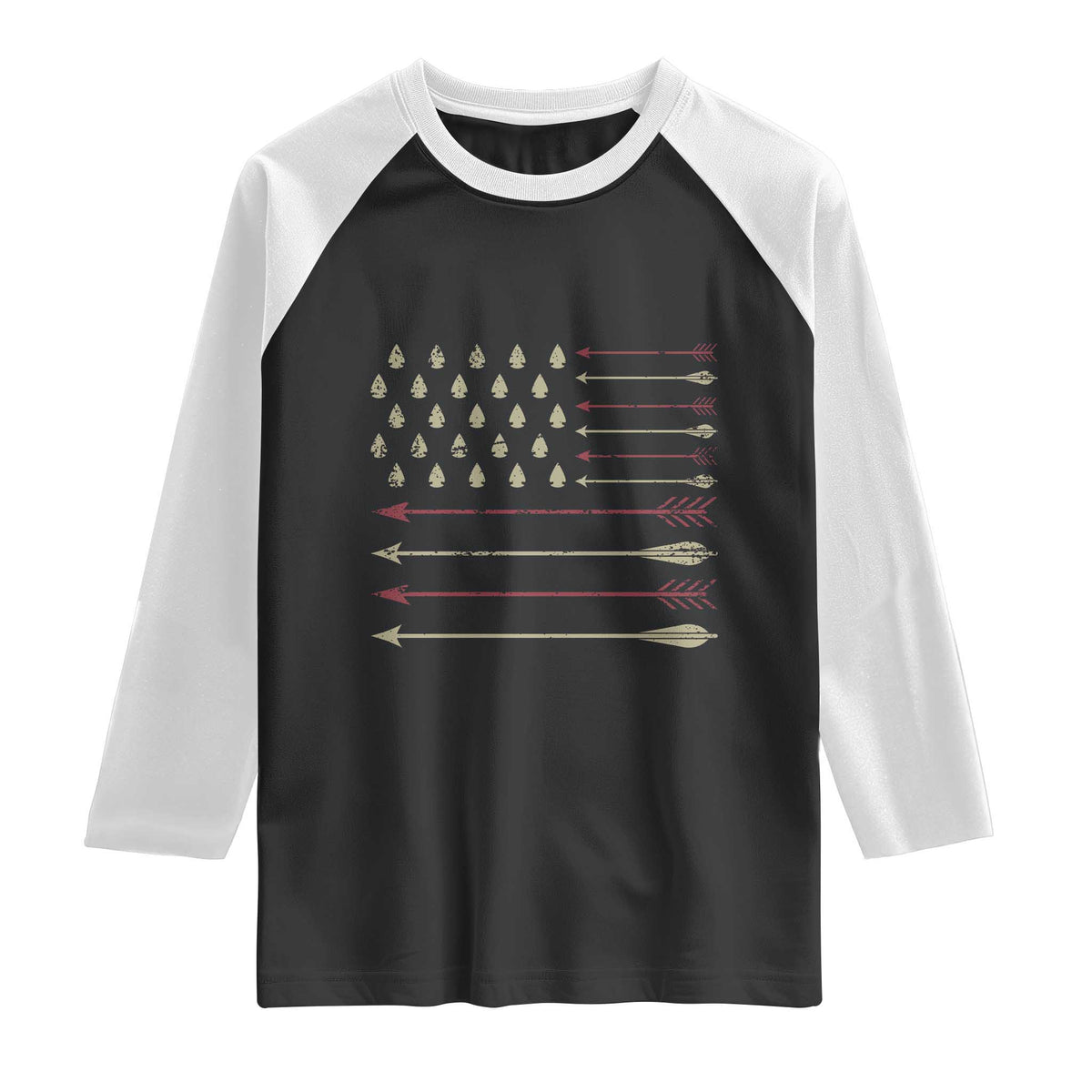Vintage American Flag Bowhunter Raglan Shirt Native Heritage Arrowhead Hunting