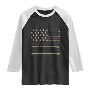 Vintage American Flag Bowhunter Raglan Shirt Native Heritage Arrowhead Hunting