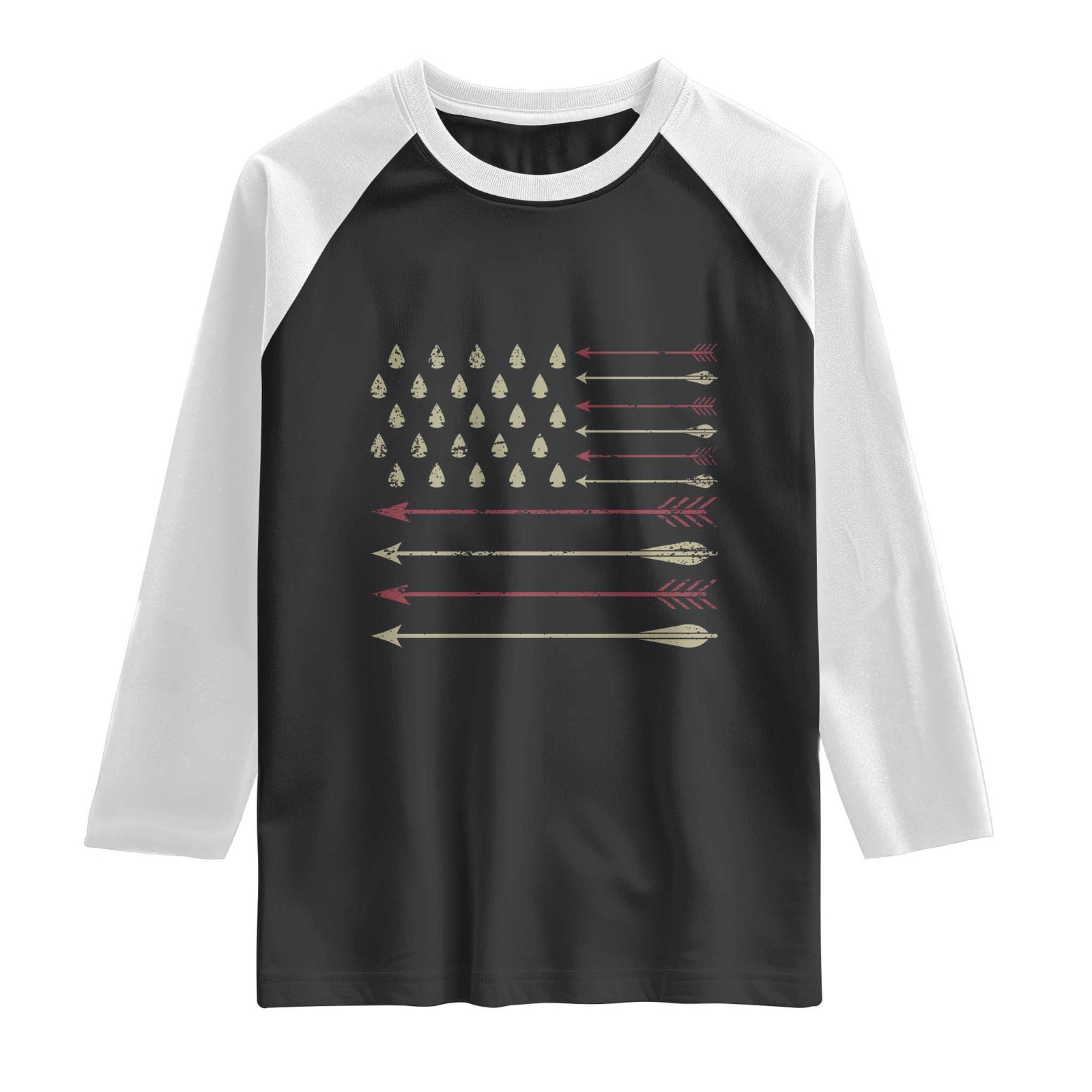 Vintage American Flag Bowhunter Raglan Shirt Native Heritage Arrowhead Hunting