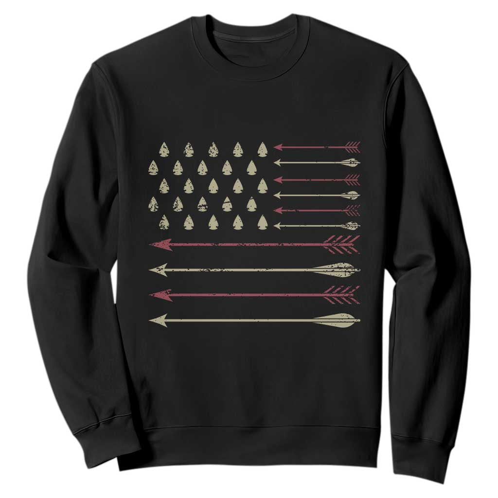 Vintage American Flag Bowhunter Sweatshirt Native Heritage Arrowhead Hunting