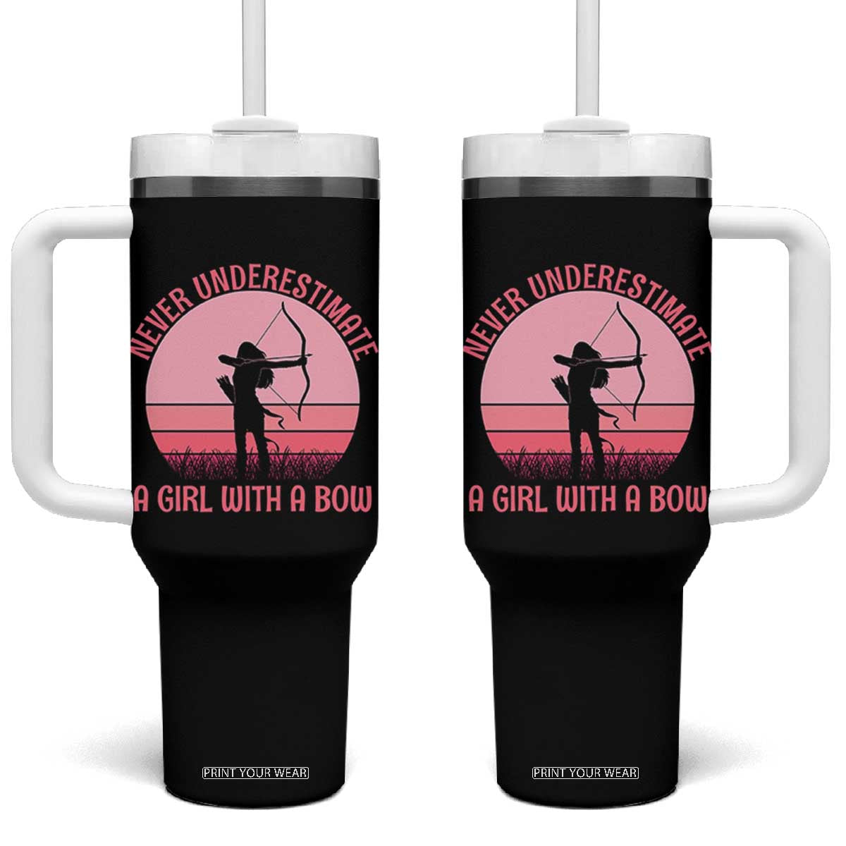 Vintage Archer Lover Tumbler With Handle Never Underestimate A Girl With A Bow
