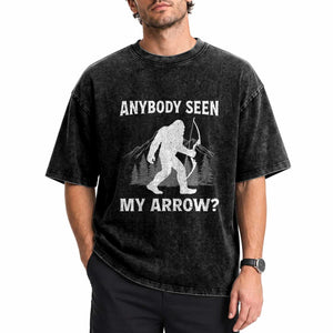 Funny Bigfoot Bowhunter Washed Cotton T-Shirt Anybody Seen My Arrow