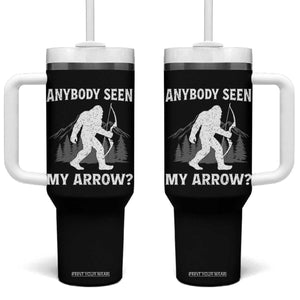 Funny Bigfoot Bowhunter Tumbler With Handle Anybody Seen My Arrow