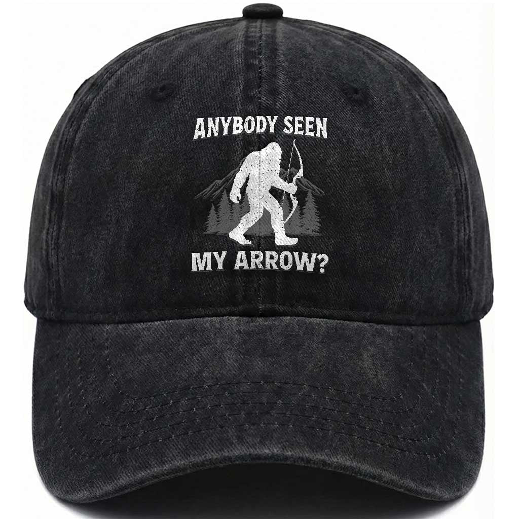 Funny Bigfoot Bowhunter Washed Cotton Baseball Cap Anybody Seen My Arrow