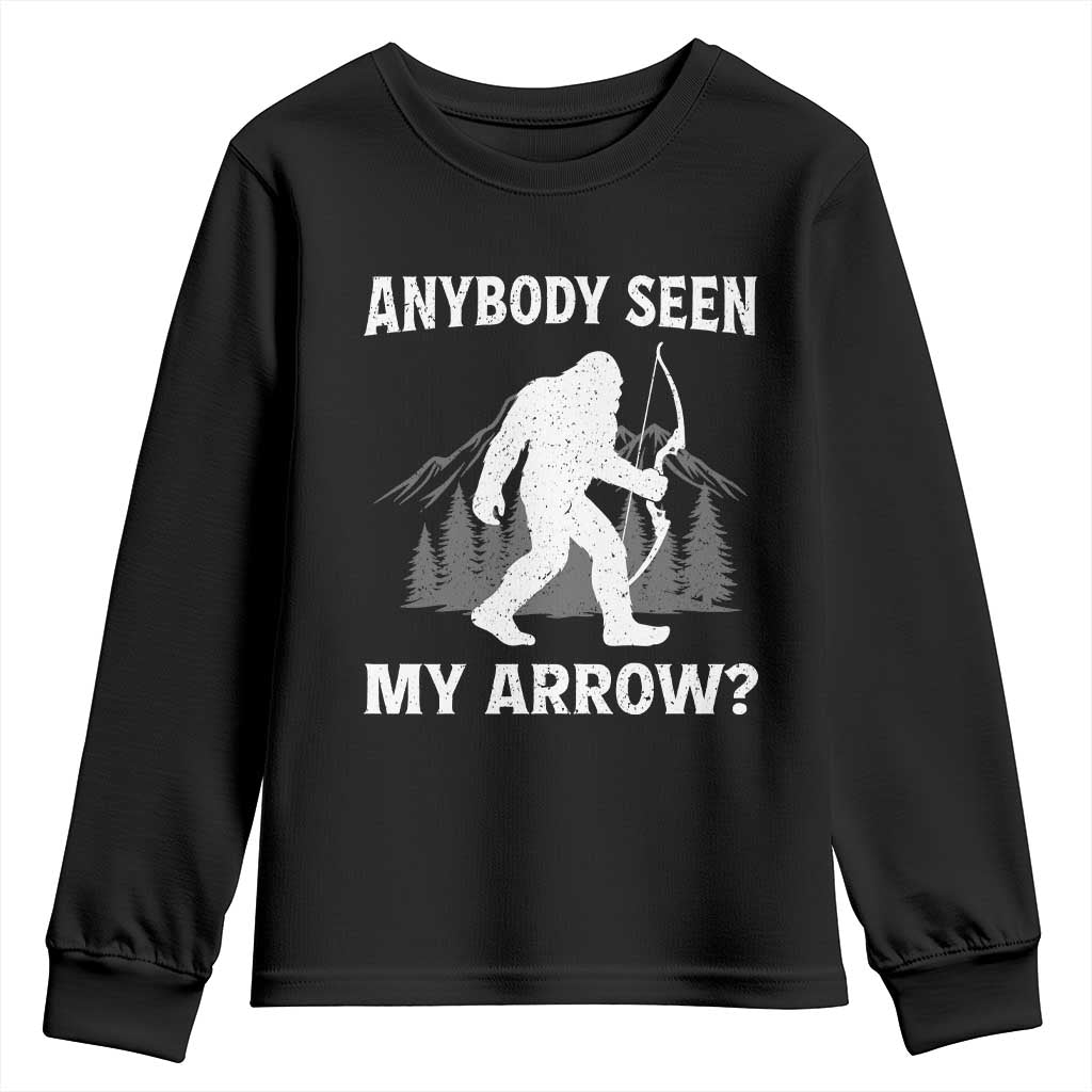 Funny Bigfoot Bowhunter Youth Sweatshirt Anybody Seen My Arrow