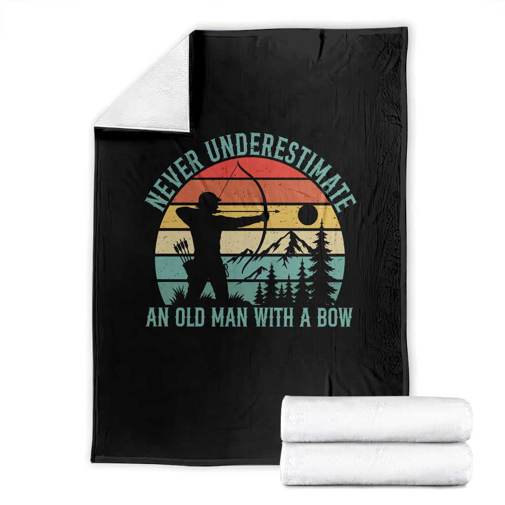 Vintage Archery Lover Gift Throw Blanket Never Underestimate An Old Man With A Bow
