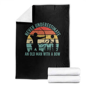 Vintage Archery Lover Gift Throw Blanket Never Underestimate An Old Man With A Bow
