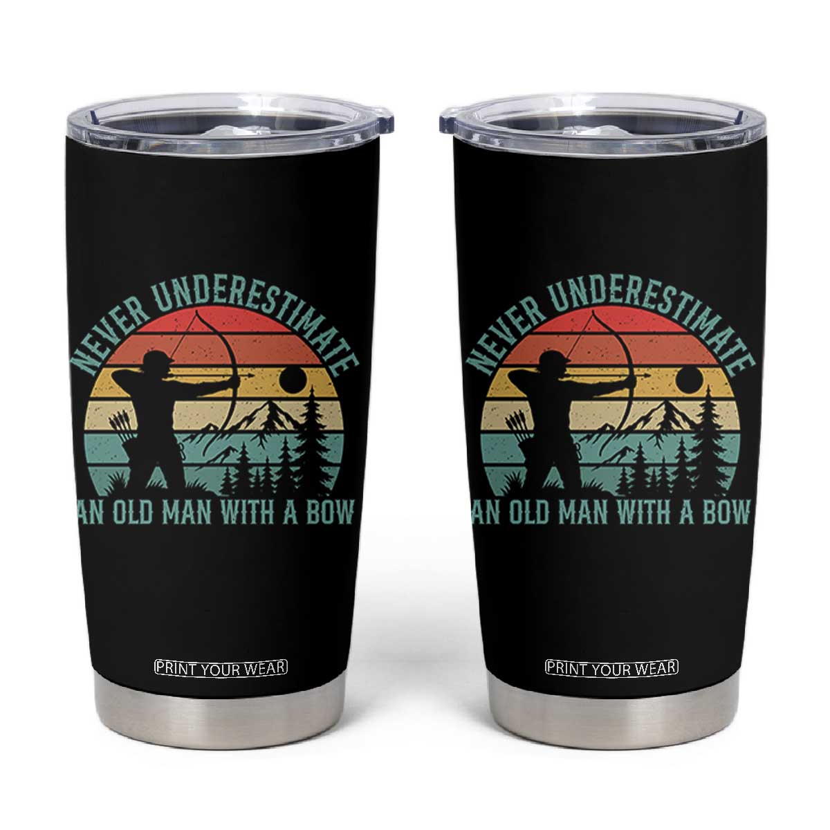 Vintage Archery Lover Gift Tumbler Cup Never Underestimate An Old Man With A Bow