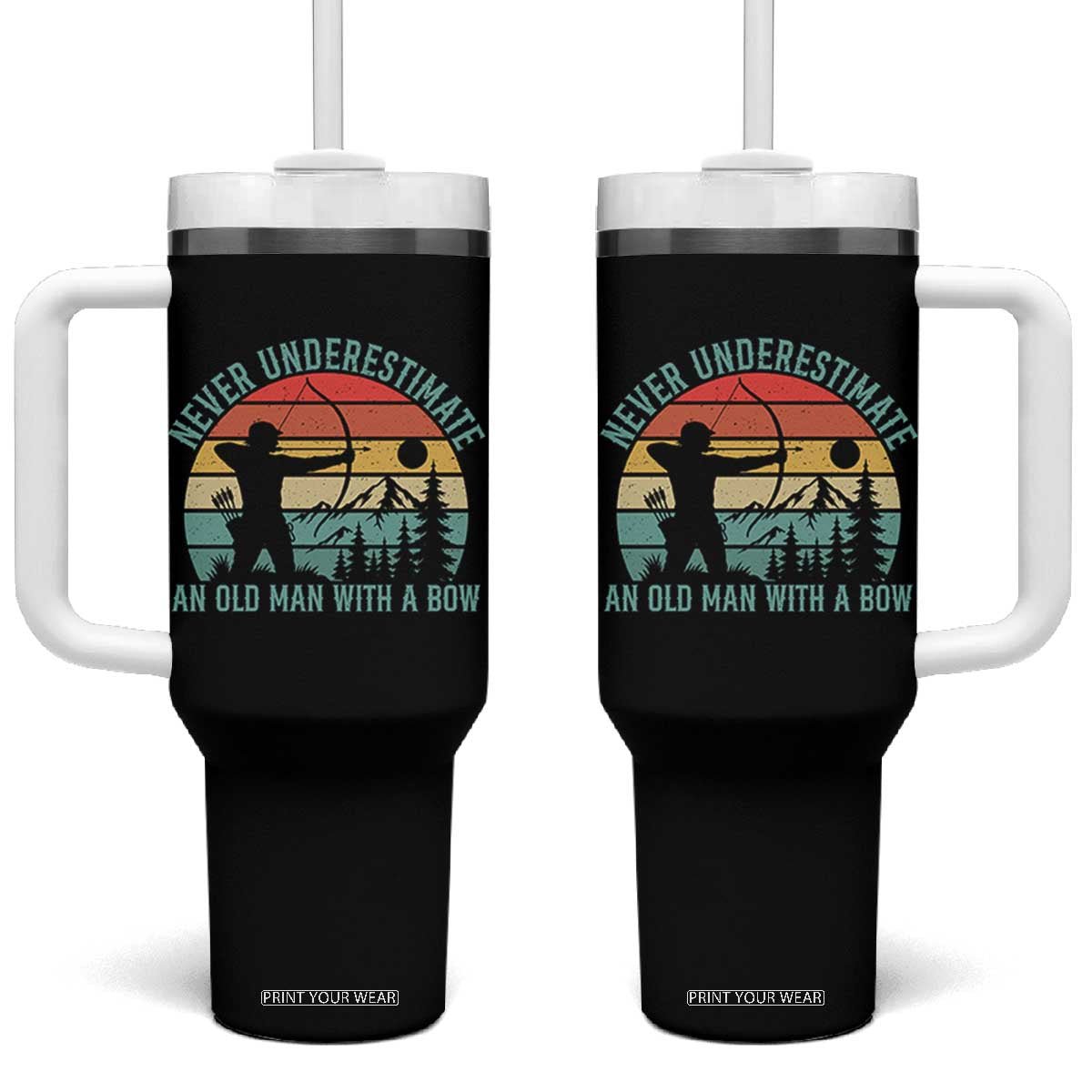Vintage Archery Lover Gift Tumbler With Handle Never Underestimate An Old Man With A Bow