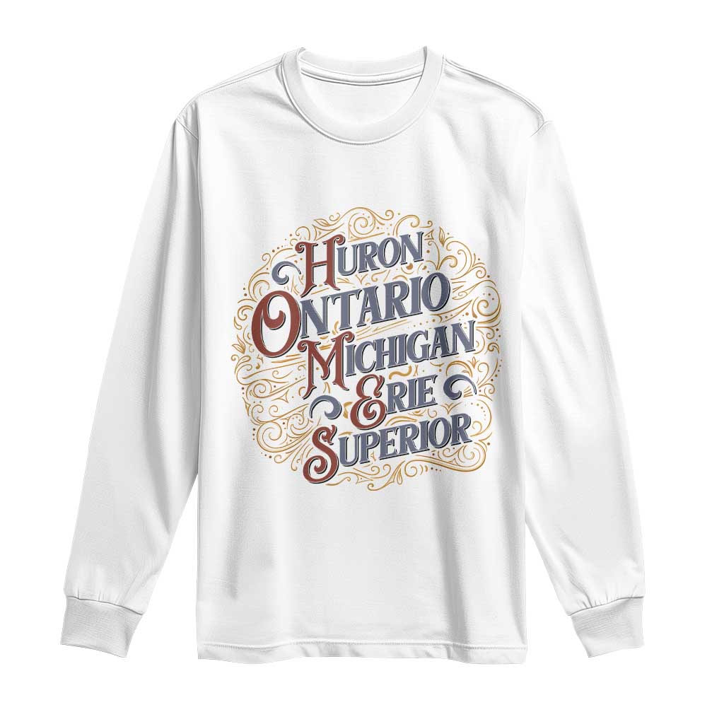 Vintage Great Lakes Homes Long Sleeve Shirt Huron Ontario Michigan Erie Superior