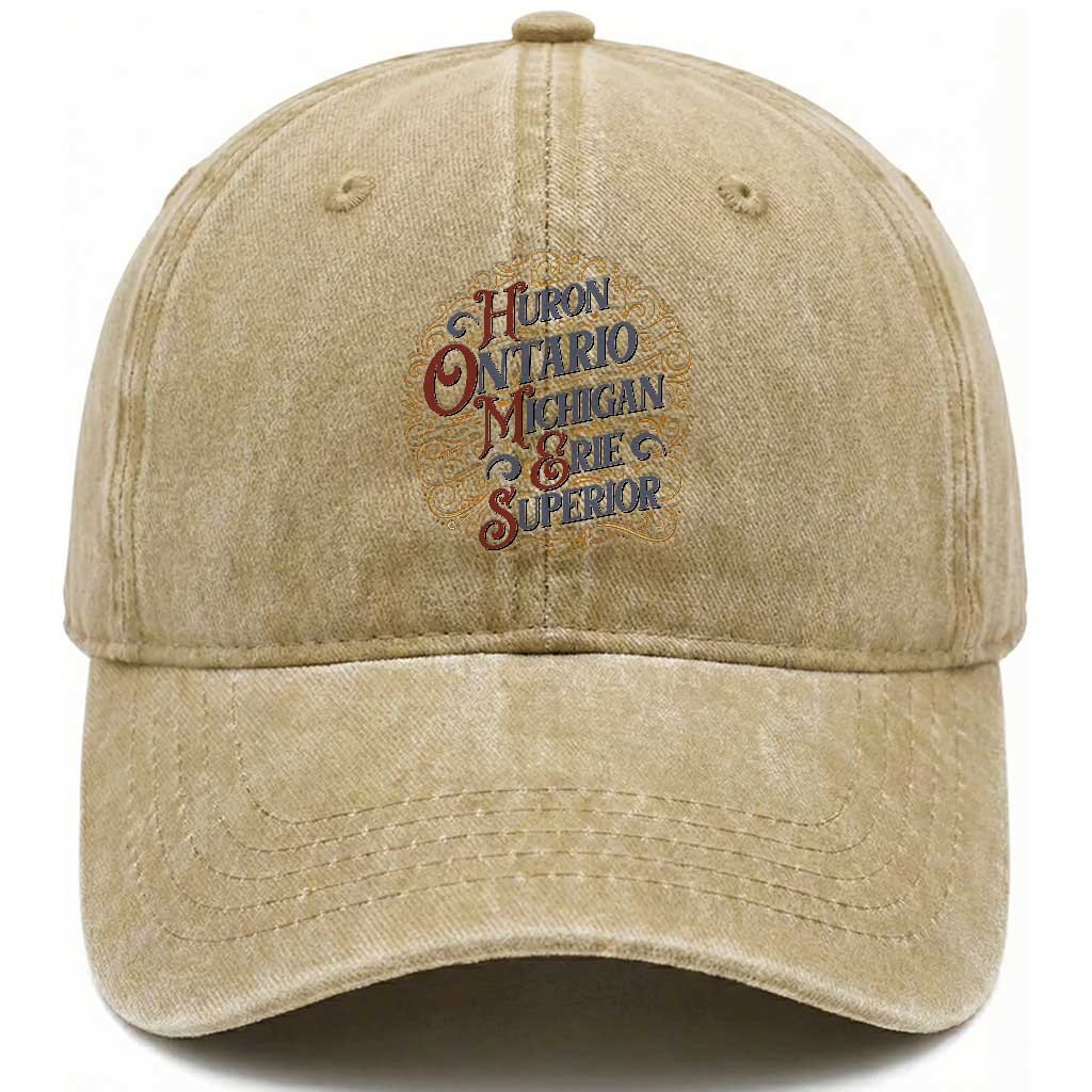 Vintage Great Lakes Homes Washed Cotton Baseball Cap Huron Ontario Michigan Erie Superior