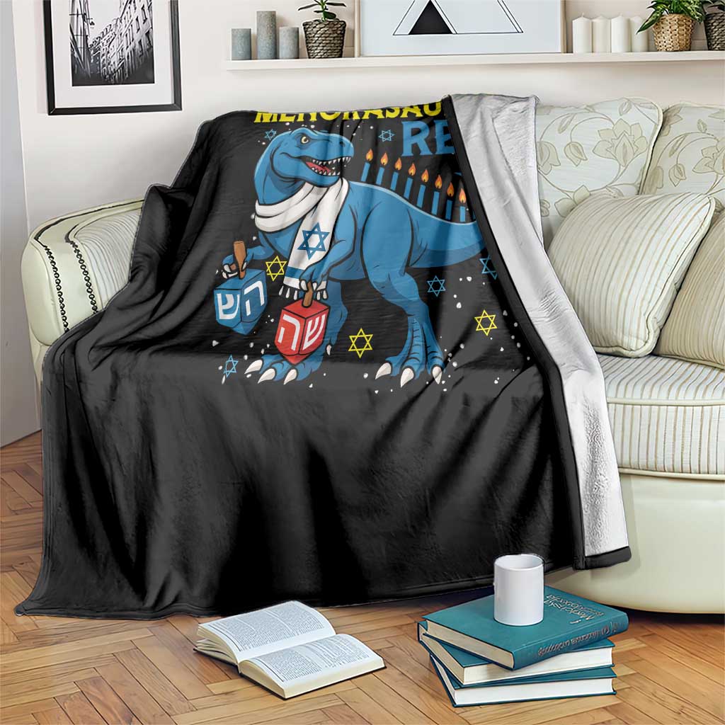 Funny Hanukkah Dinosaur With Dreidel Menorah Pun Gift Throw Blanket Menorasaurus Rex TS12 Print Your Wear