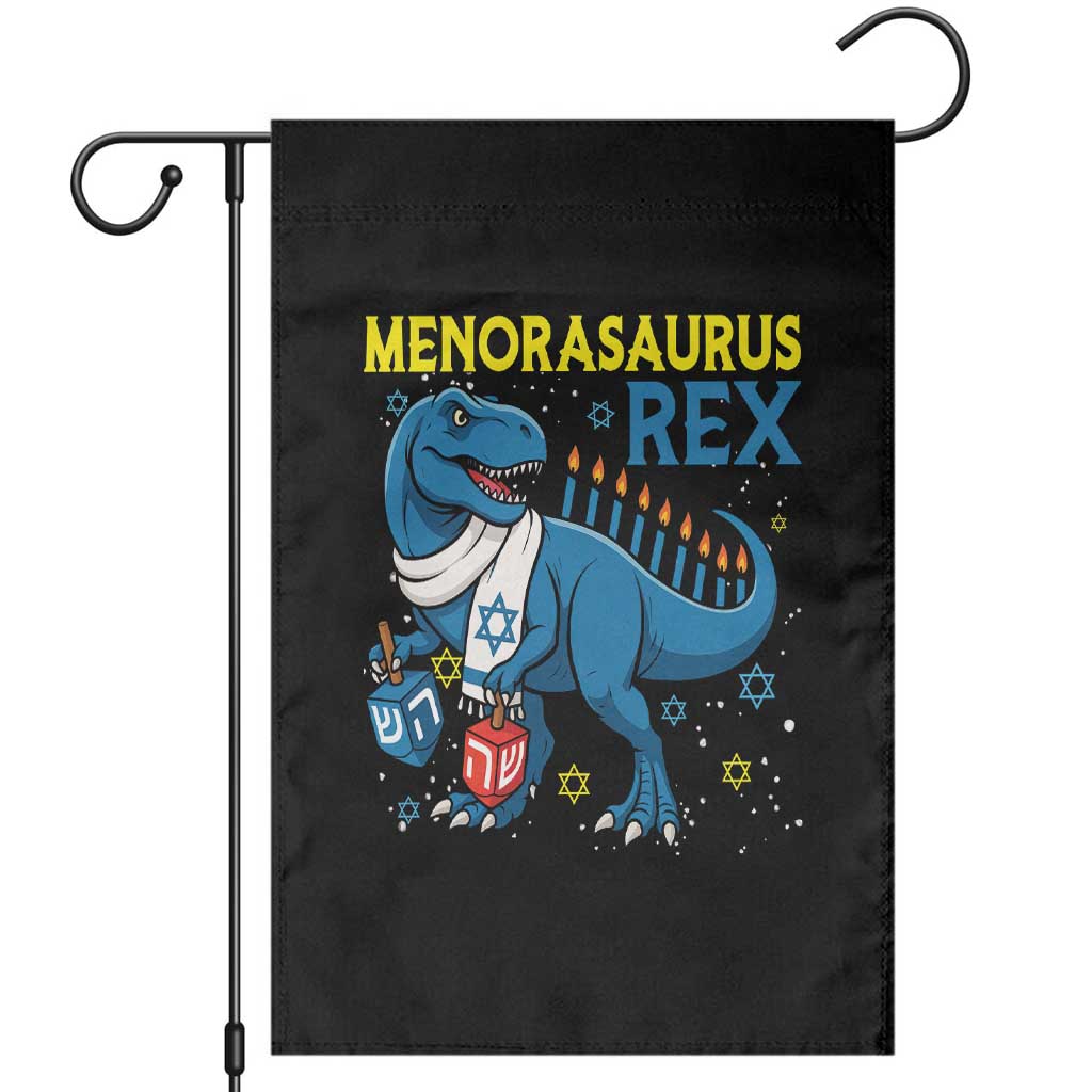 Funny Hanukkah Dinosaur With Dreidel Menorah Pun Gift Garden Flag Menorasaurus Rex TS12 Black Print Your Wear