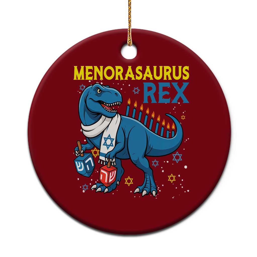 Funny Hanukkah Dinosaur With Dreidel Menorah Pun Gift Ceramic Ornament Menorasaurus Rex TS12 1pc Red Print Your Wear
