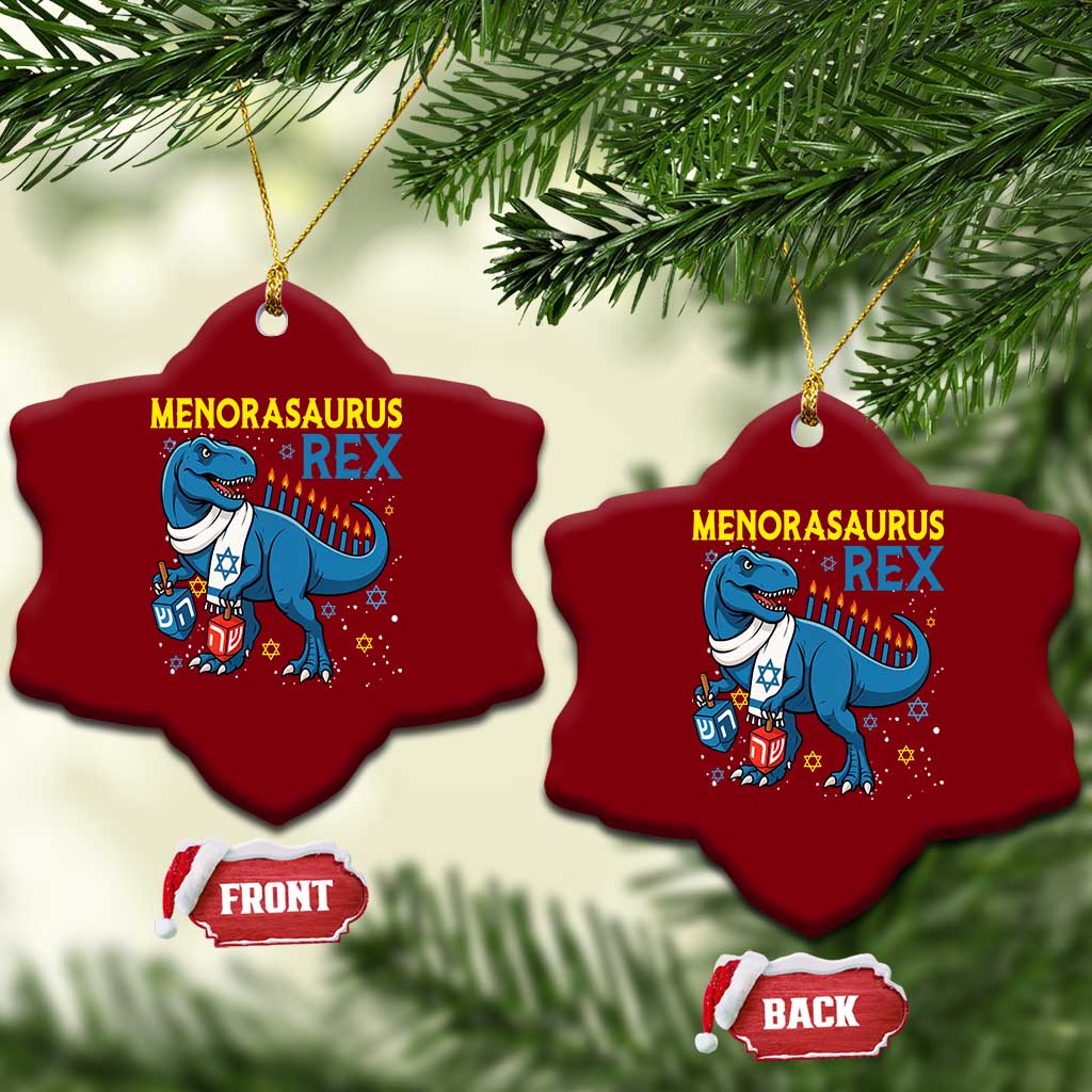 Funny Hanukkah Dinosaur With Dreidel Menorah Pun Gift Ceramic Ornament Menorasaurus Rex TS12 Print Your Wear