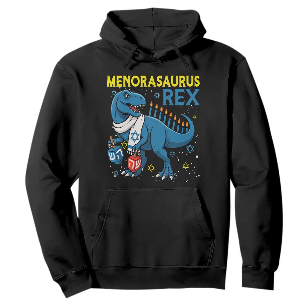 Funny Hanukkah Dinosaur With Dreidel Menorah Pun Gift Hoodie Menorasaurus Rex TS12 Black Print Your Wear