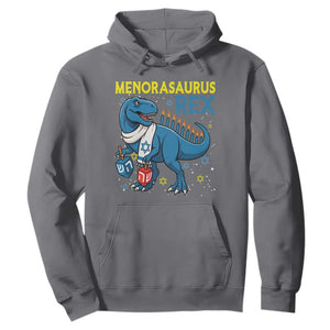 Funny Hanukkah Dinosaur With Dreidel Menorah Pun Gift Hoodie Menorasaurus Rex TS12 Charcoal Print Your Wear