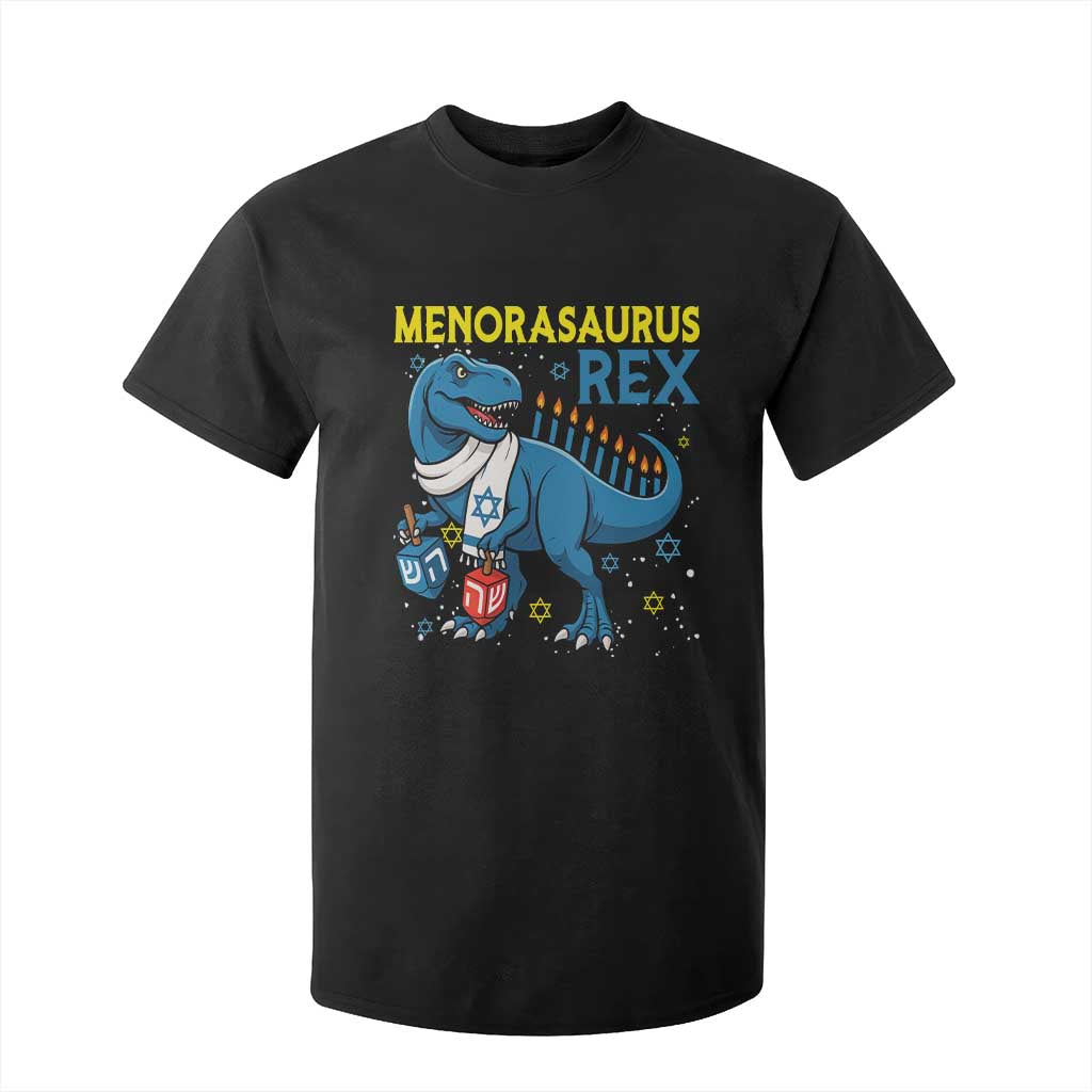 Funny Hanukkah Dinosaur With Dreidel Menorah Pun Gift T Shirt For Kid Menorasaurus Rex TS12 Black Print Your Wear