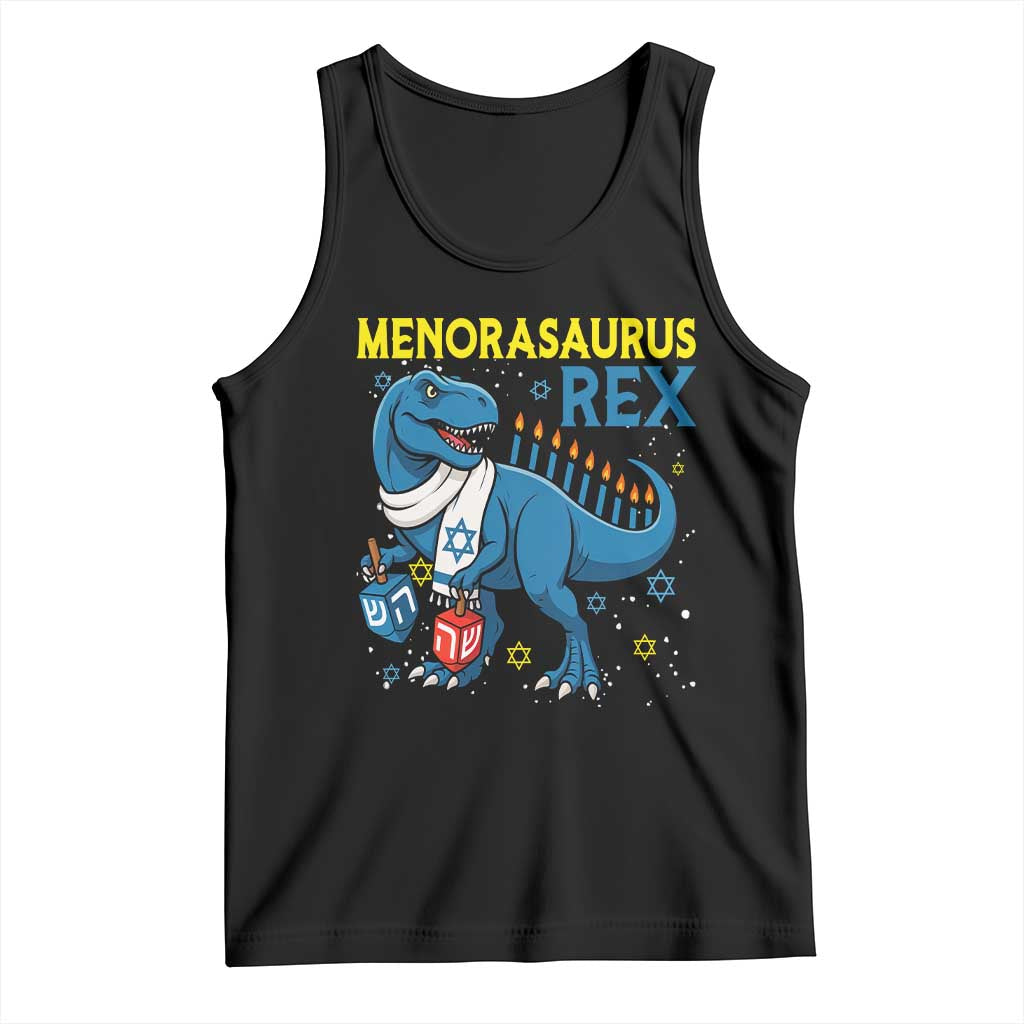 Funny Hanukkah Dinosaur With Dreidel Menorah Pun Gift Tank Top Menorasaurus Rex TS12 Black Print Your Wear