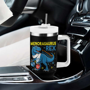 Funny Hanukkah Dinosaur With Dreidel Menorah Pun Gift Tumbler With Handle Menorasaurus Rex TS12 Print Your Wear