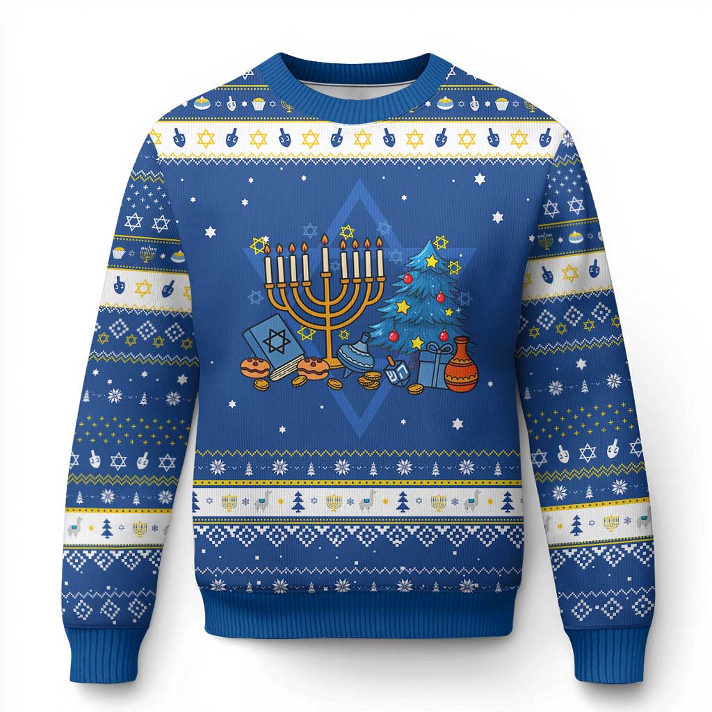 Interfaith Chrismukkah Hanukkah Ugly Sweater Celebration Festival Of Lights Gift TS12 Blue White Print Your Wear