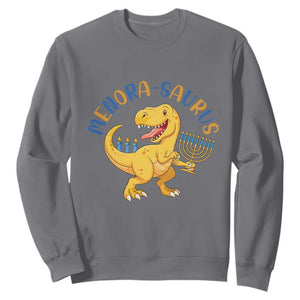 Funny Hanukkah Dinosaur Celebration Festival Of Lights Gift Sweatshirt Menorasaurus TS12 Charcoal Print Your Wear